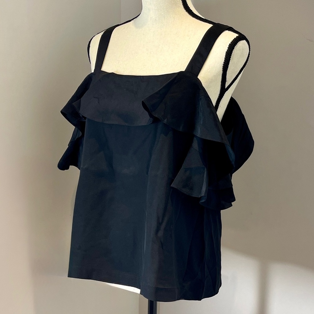 J.Crew 100% Silk Ruffle Camisole Top — Black (Style G5184)